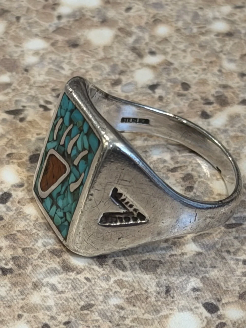 Vintage Native American Navajo Style Sterling Silver/Turquoise Men’s Signet Ring